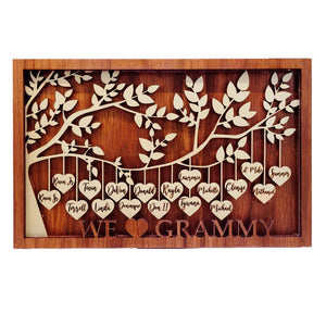 Heartfelt's Hanging Hearts Family Names Sign from Kathinscribe featuring personalized engraved hearts in a charming design.