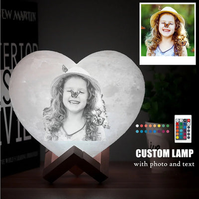 Customized Moon Lamp with Photo Text Heart Shape 3D Printed Moon Night Light Personalized Gifts for Birthday Father Mother's Day