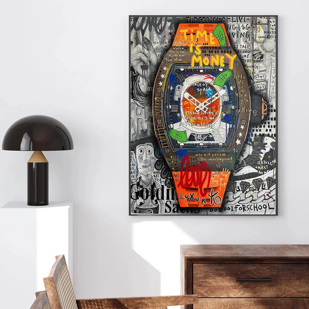 Time is Money Posters and Prints Graffiti Canvas Painting Modern Pop Wall Art Abstract Living Room Picture Home Decor Mural