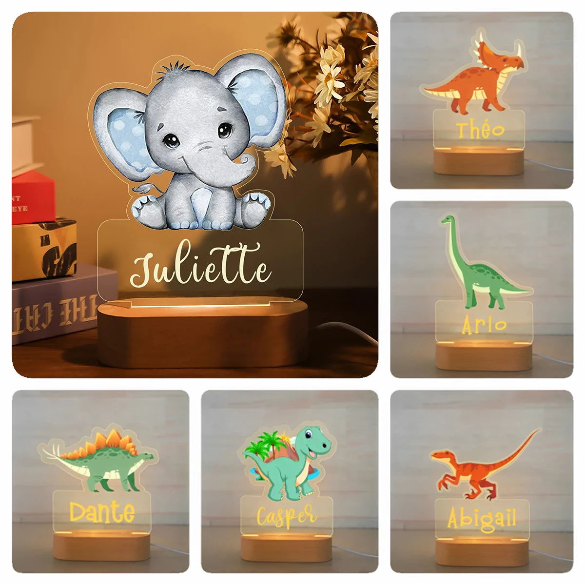 Custom Name LED USB Night Light Personalized Cartoon Acrylic Lamp for Baby Boys Kids Children Home Decoration