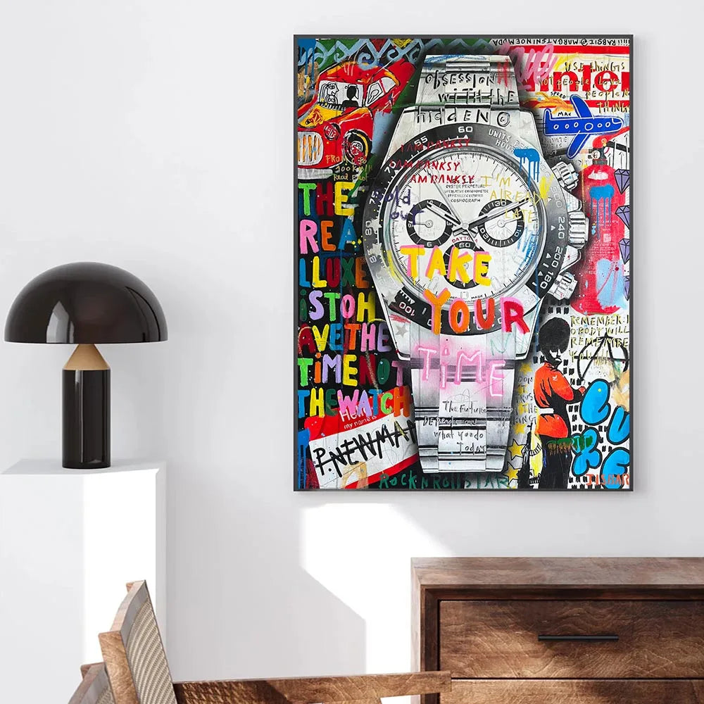 Time is Money Posters and Prints Graffiti Canvas Painting Modern Pop Wall Art Abstract Living Room Picture Home Decor Mural