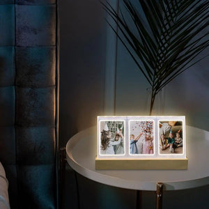 Desktop Decor 3-in-1 Photo Frame with LED Light from Kathinscribe, displaying photos and providing gentle illumination.