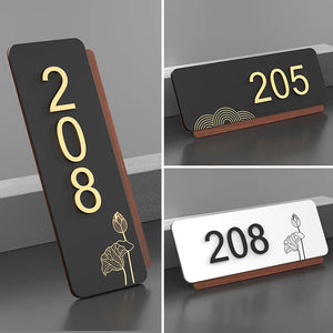 Customizable acrylic modern door plate featuring a sleek and contemporary design, allowing personalization with names or numbers to enhance your home's entrance.